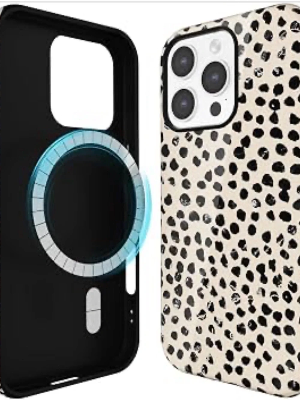 Leopard Print MagSafe-Compatible Phone Case - Cream/Black Polka Dot